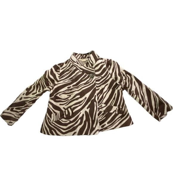 Michael Kors Brown & Tan Animal Zebra Print Swing Linen Cropped Jacket Size 4 - Picture 6 of 9